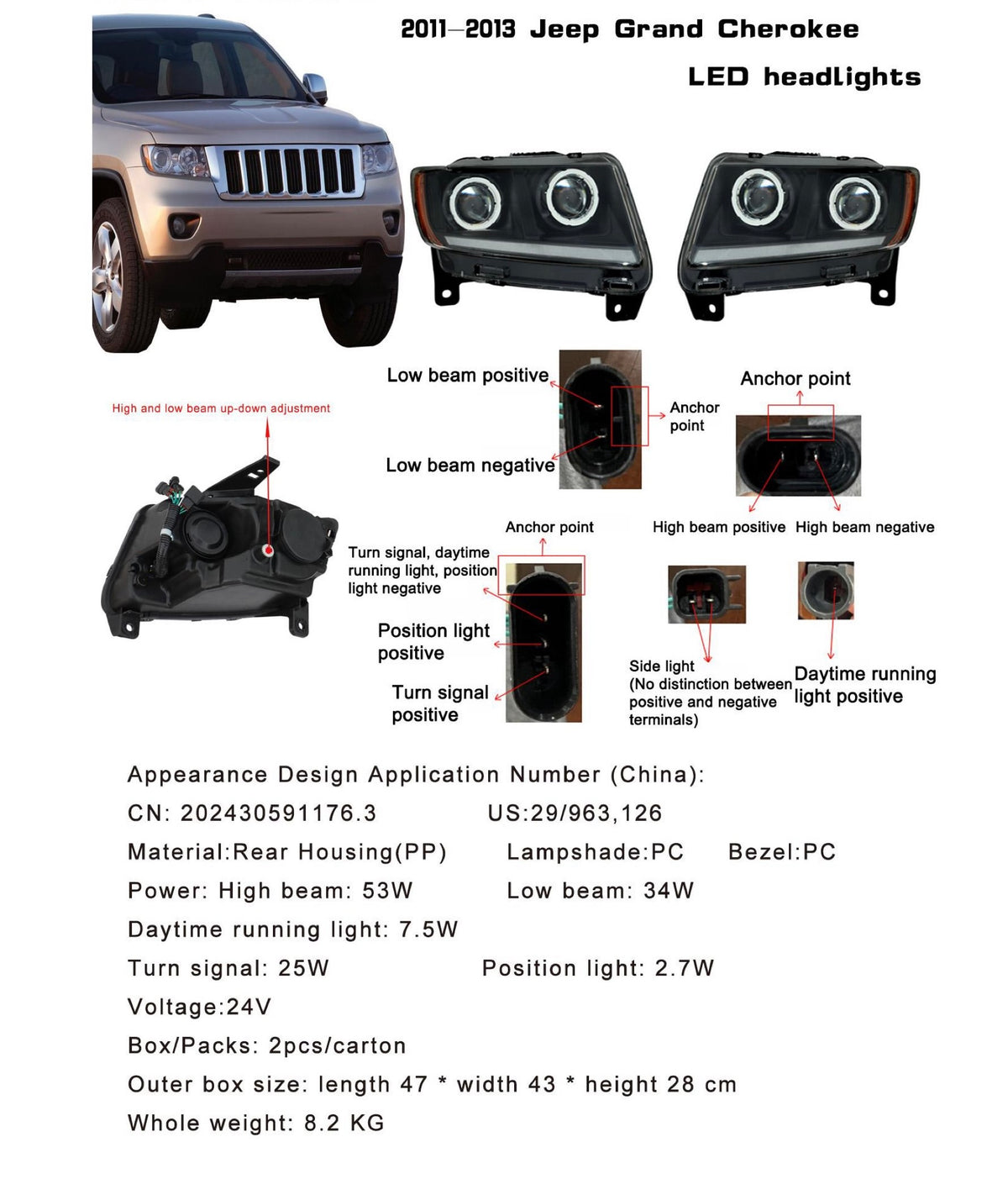 Jeep Grand Cherokee LED Headlights — Ref. 2011-2013
