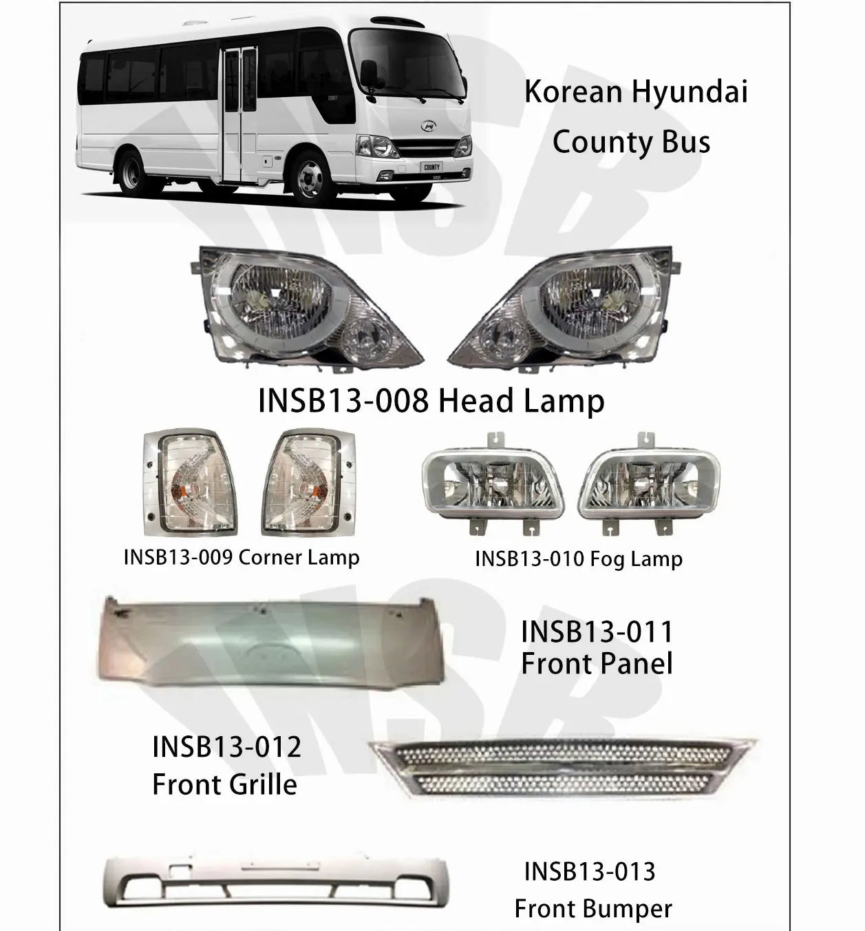 Korean Bus Head Lamp for Hyun Dai County Bus Wholesale Bus Parts INSB13-008