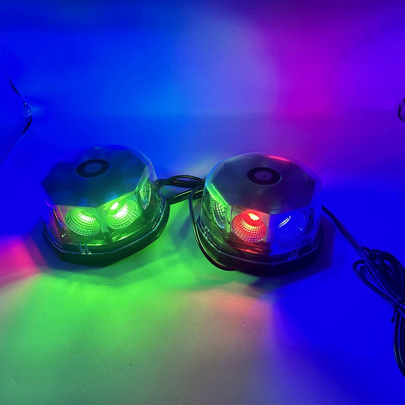 High-brightness COB flashing mushroom light, truck strong magnetic ceiling warning light, one drag and two open, round flashing warning light