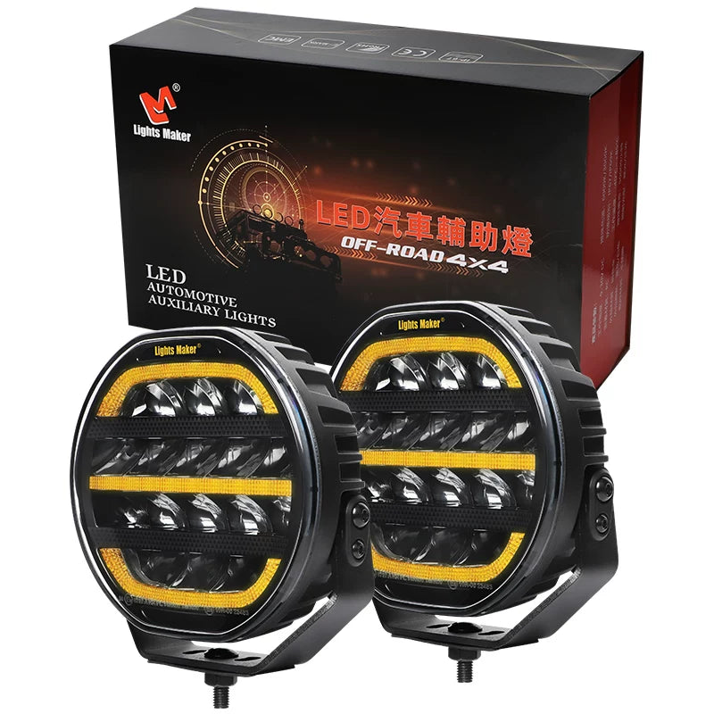 Liming off-road vehicle led spotlight 7 inch 112W front bar light multi-function horse auxiliary light refraction light super bright long-range light