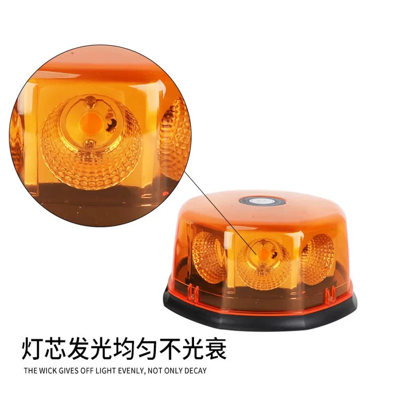 High-brightness COB flashing mushroom light, truck strong magnetic ceiling warning light, one drag and two open, round flashing warning light