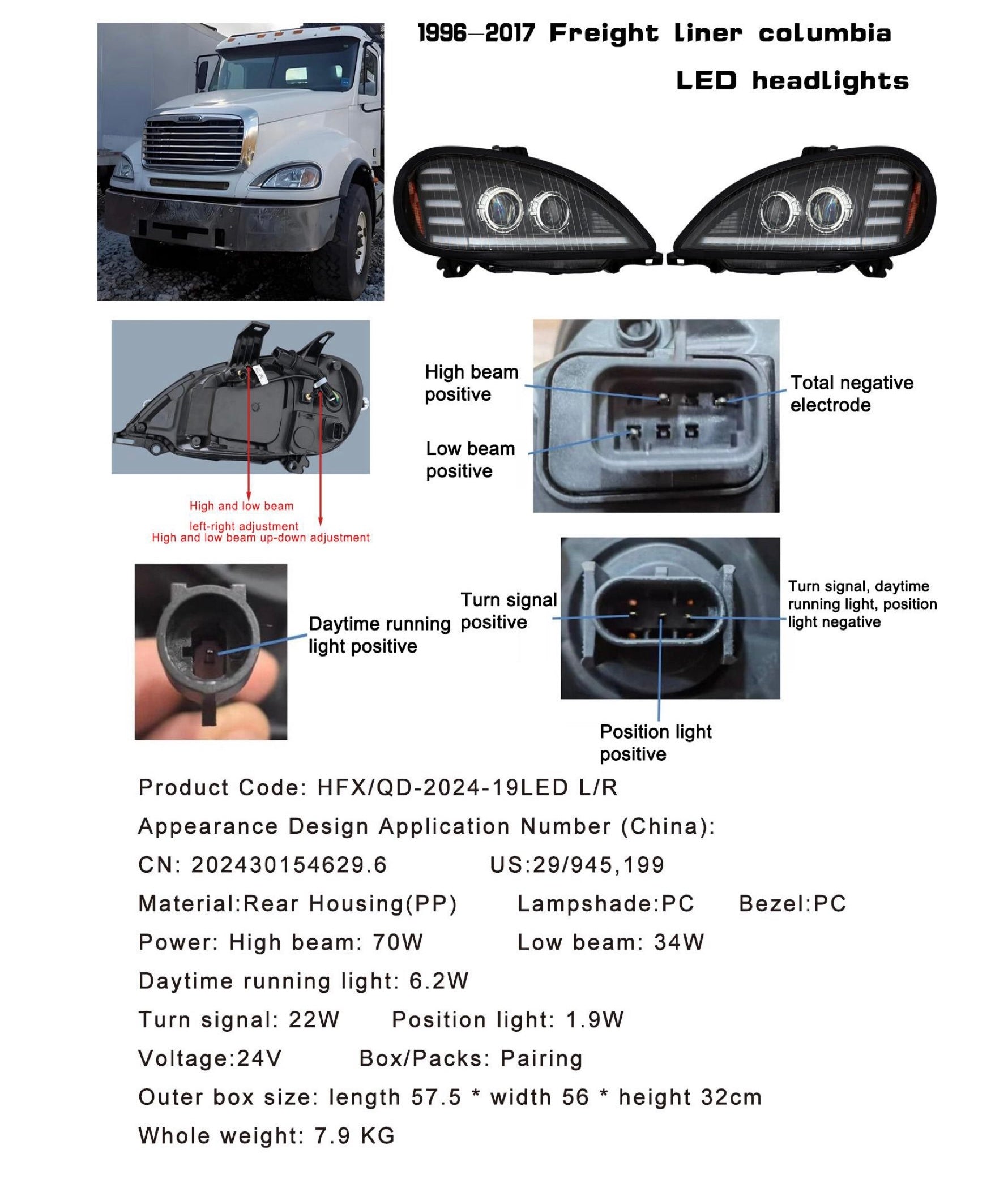 1996-2017 Freight Liner columbia LED headlights