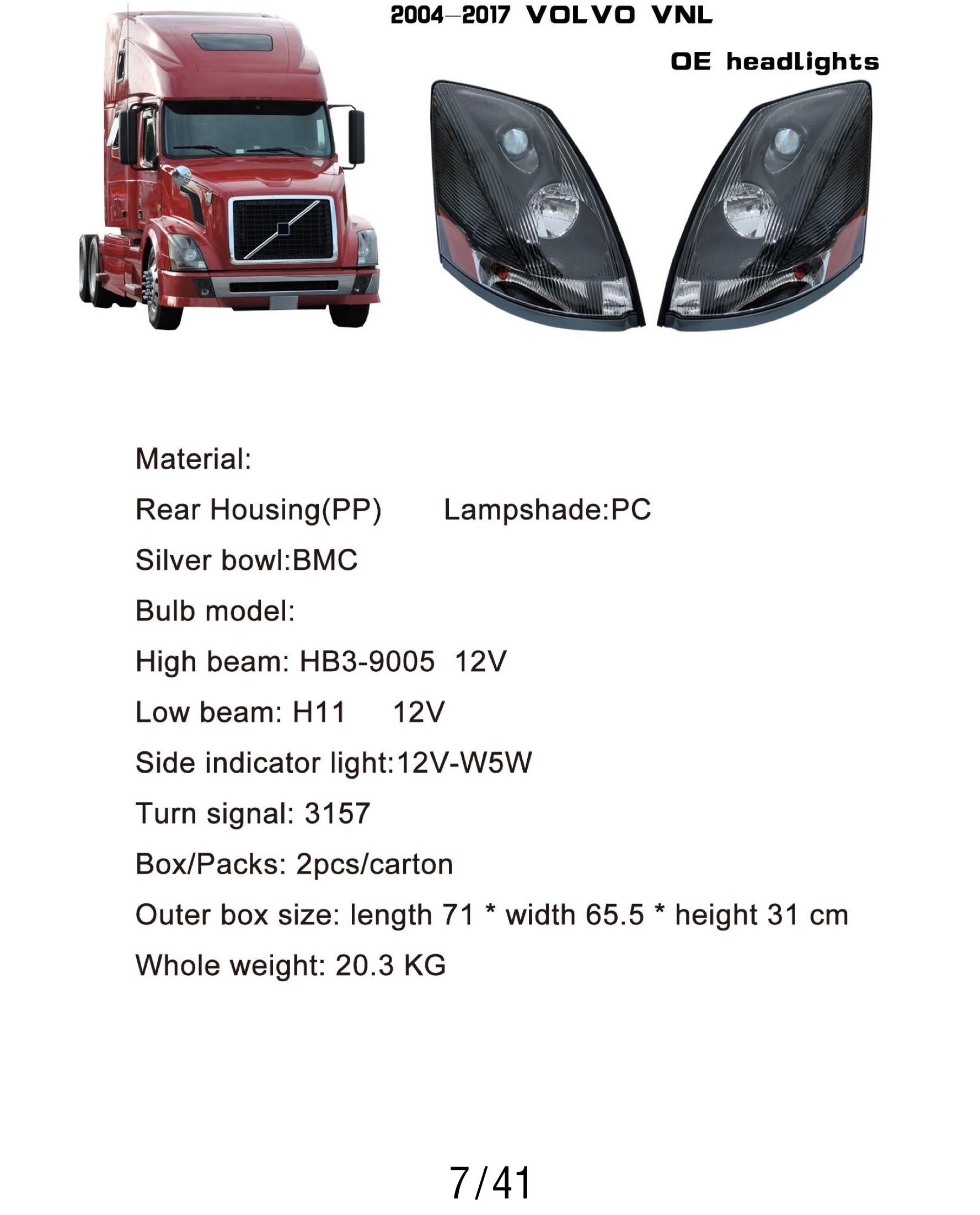 2004-2017 VOLVO VNL OE headlights