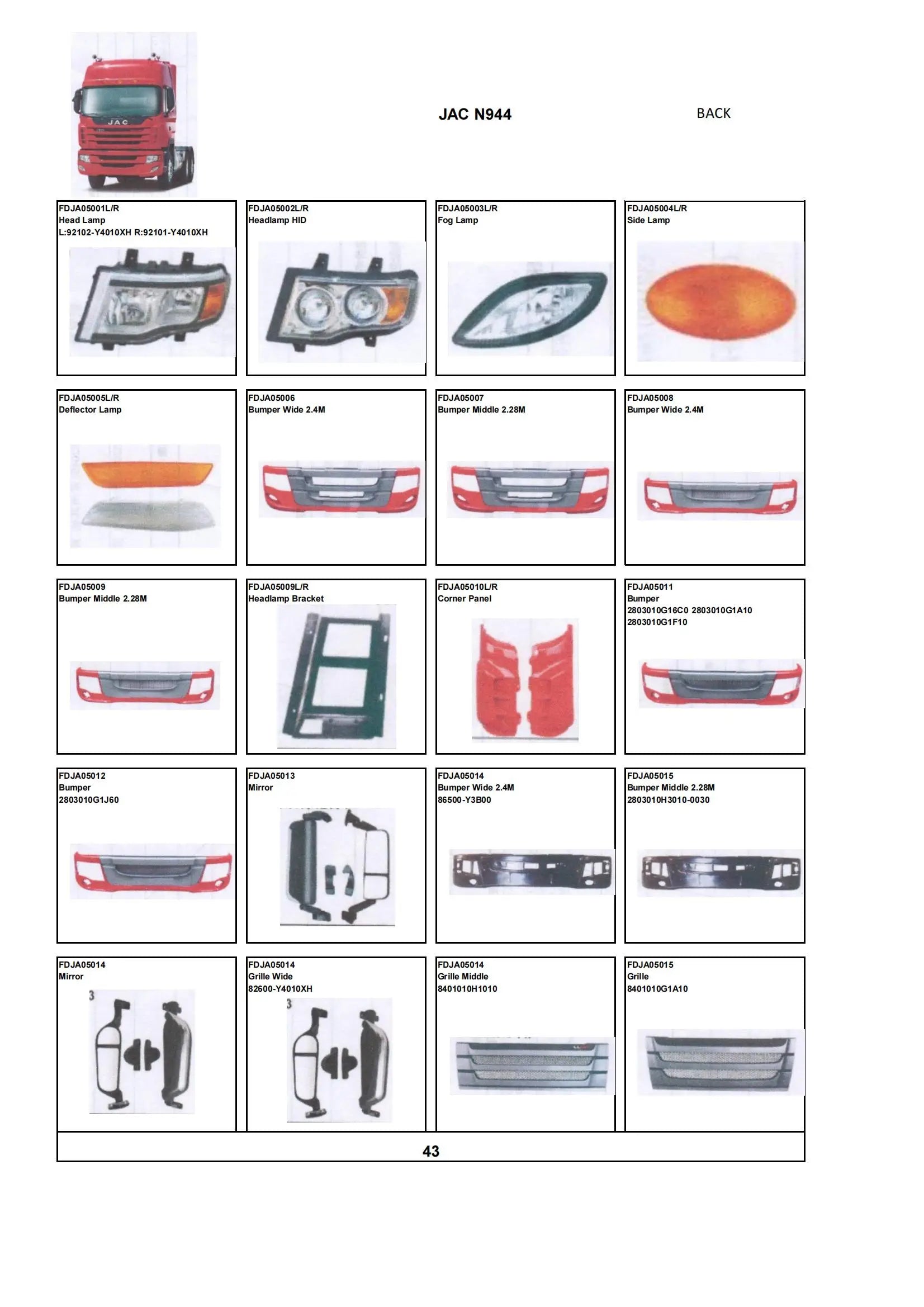 92102-Y4010XH Head Lamp LH for JAC N944 TRUCK Spare Parts