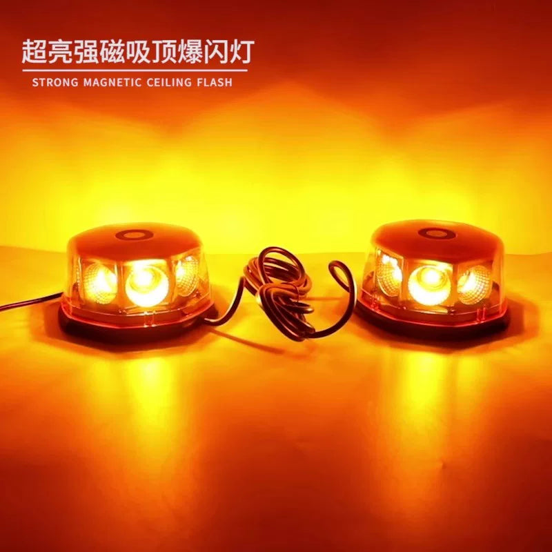 High-brightness COB flashing mushroom light, truck strong magnetic ceiling warning light, one drag and two open, round flashing warning light